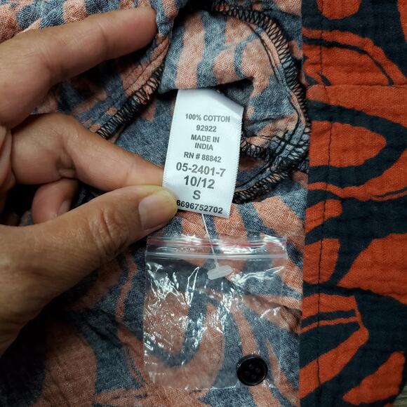 June + Vie Gauze Maxi Dress Abstract Orange Blue Sz 12 Coastal Grandmother - Picture 7 of 10